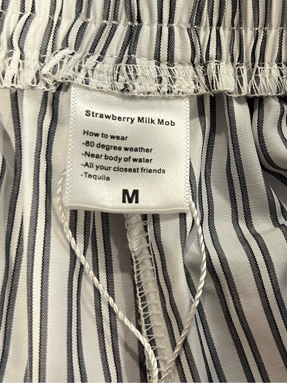 Strawberry Milk Mob white gray stripe pull on balloon pants size Med NWOT - Picture 5 of 6